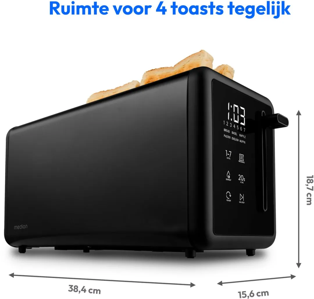 Medion MD12103 Broodrooster 4 sneetjes - 1450W - Zwart