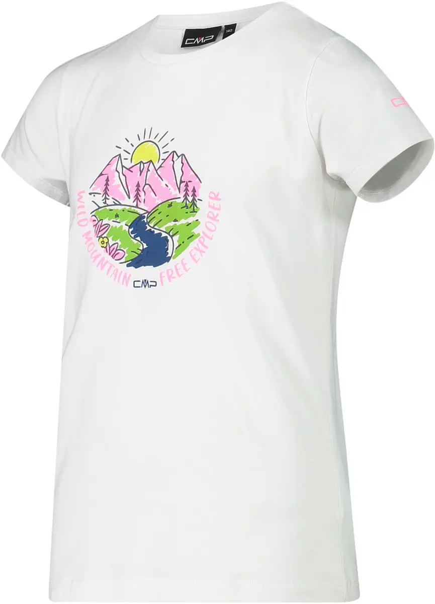 CMP Katoenen Meisjes T-shirt - Bianco-Pink Fluo - 152 - afbeelding 2 van 2