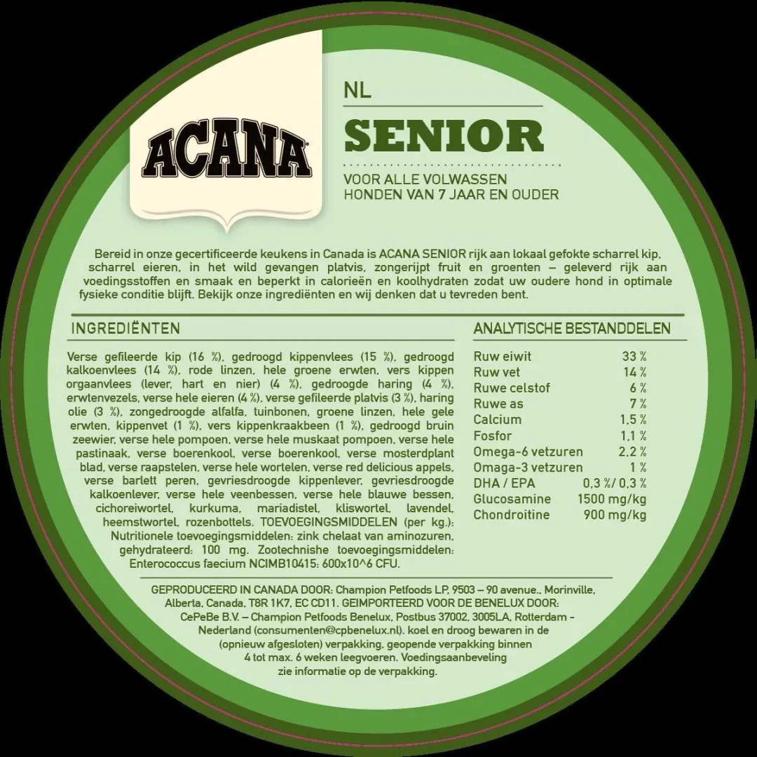 Acana Heritage Senior Kip & Kalkoen Hondenvoer 11.4kg