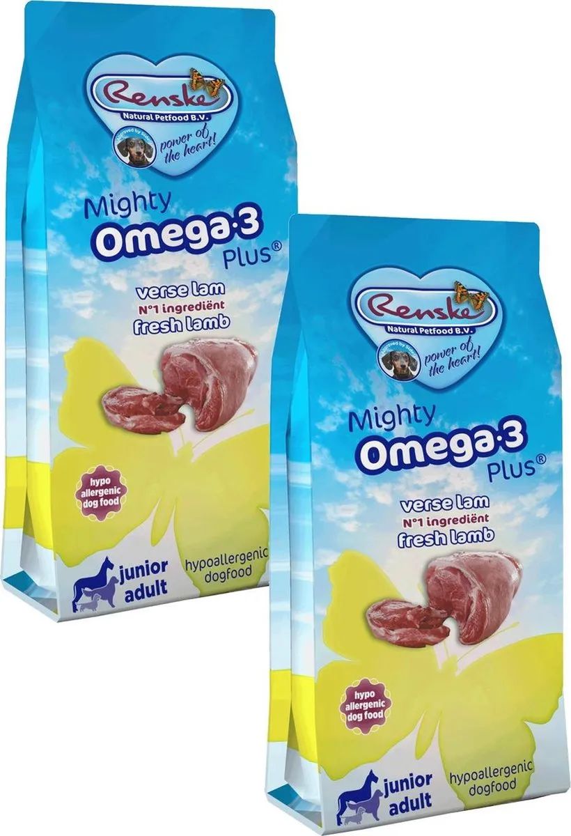 Renske Mighty Omega Plus Junior/Adult Lam&Rijst Hondenvoer
