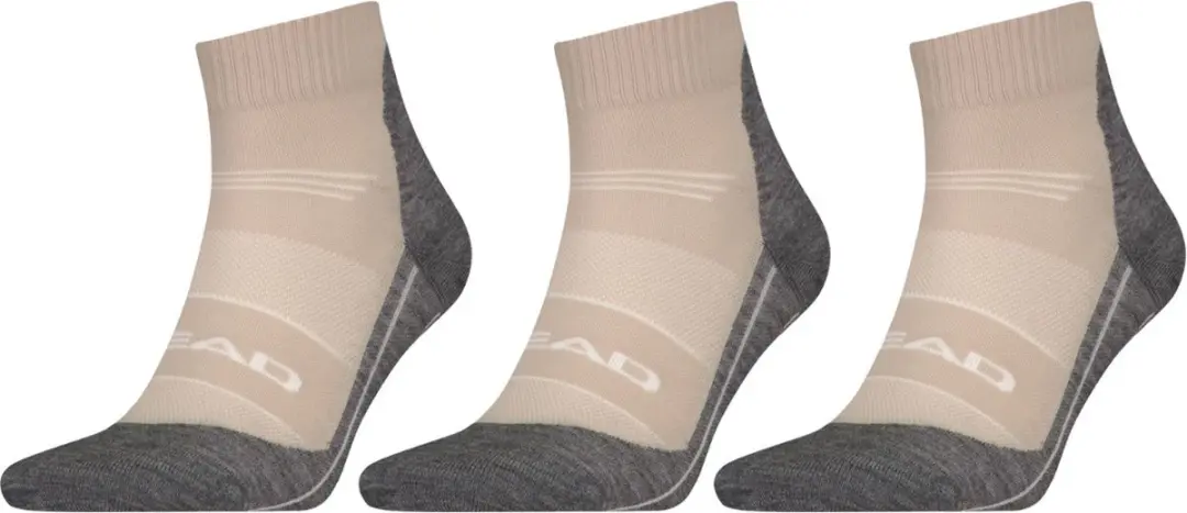 HEAD Wandelsokken Cool Hiking Quarter - 3 paar - Hiking sokken warm weer - Taupe - Maat 43/46