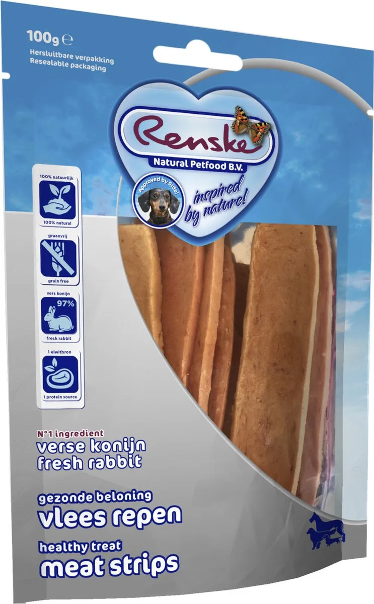 Renske Vleesrepen Hondensnacks Konijn & Groente 100g