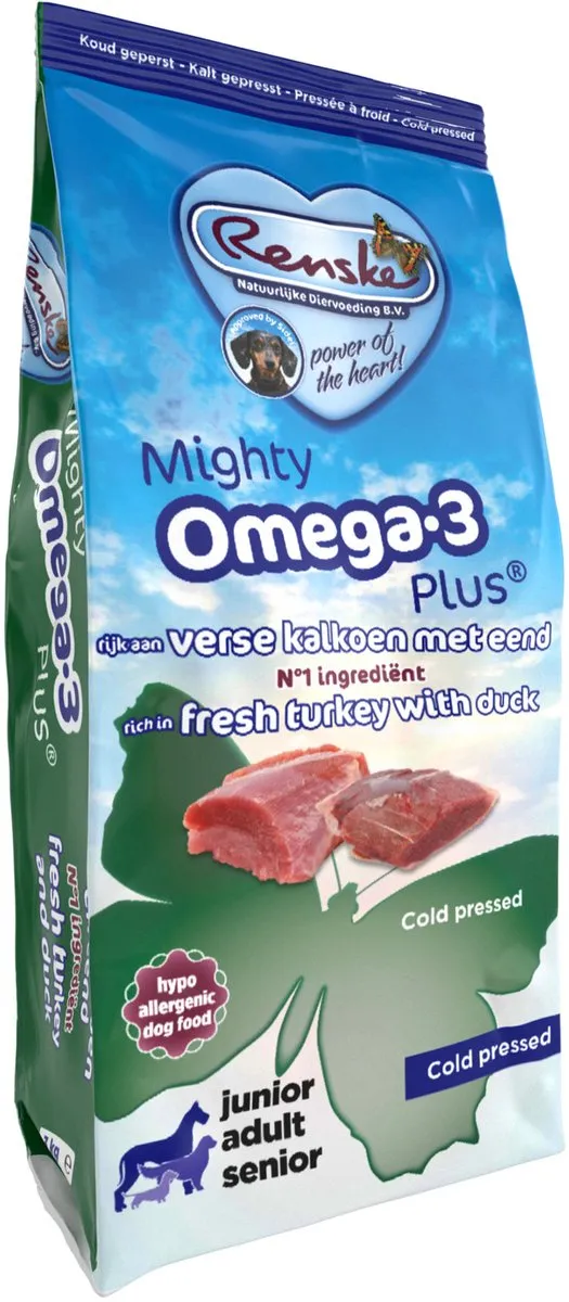 Renske Mighty Omega Plus Geperst Hondenvoer Kalkoen/Eend 6,5kg