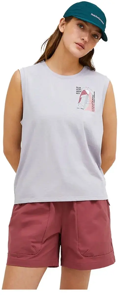 Peak Performance Explore Graphic Mouwloos T-shirt Grijs XS Vrouw