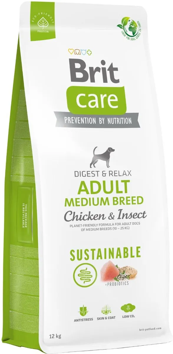 Brit Care Sustainable Adult Medium Breed Kip & Insecten - 12 kg