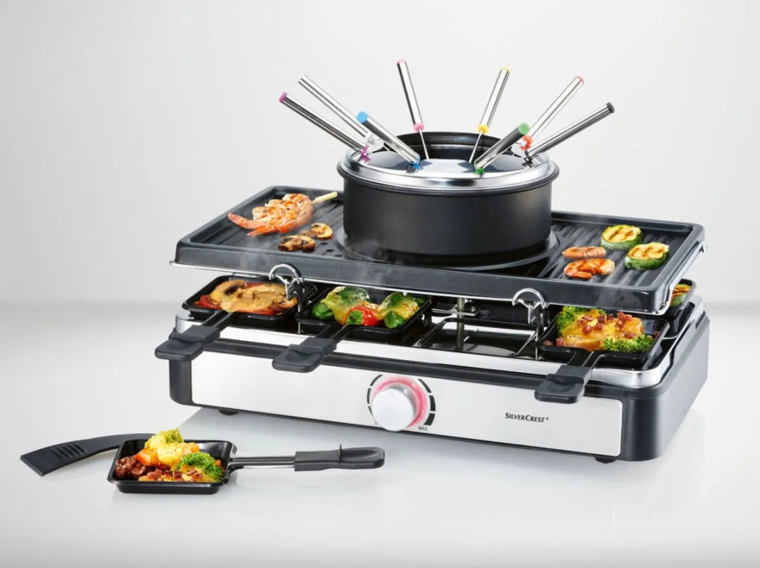 Silvercrest Gourmetset Raclette/Fondue/Grillapparaat 1400W - 8 Personen