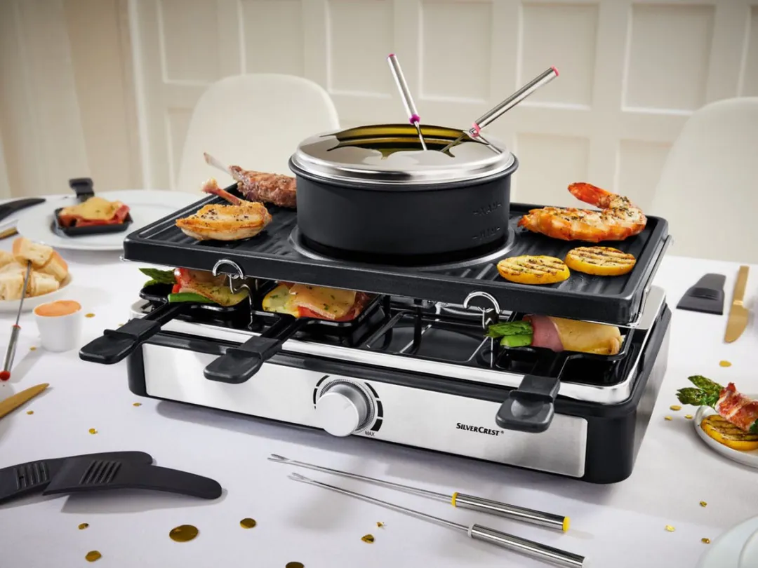 Silvercrest Gourmetset Raclette/Fondue/Grillapparaat 1400W - 8 Personen