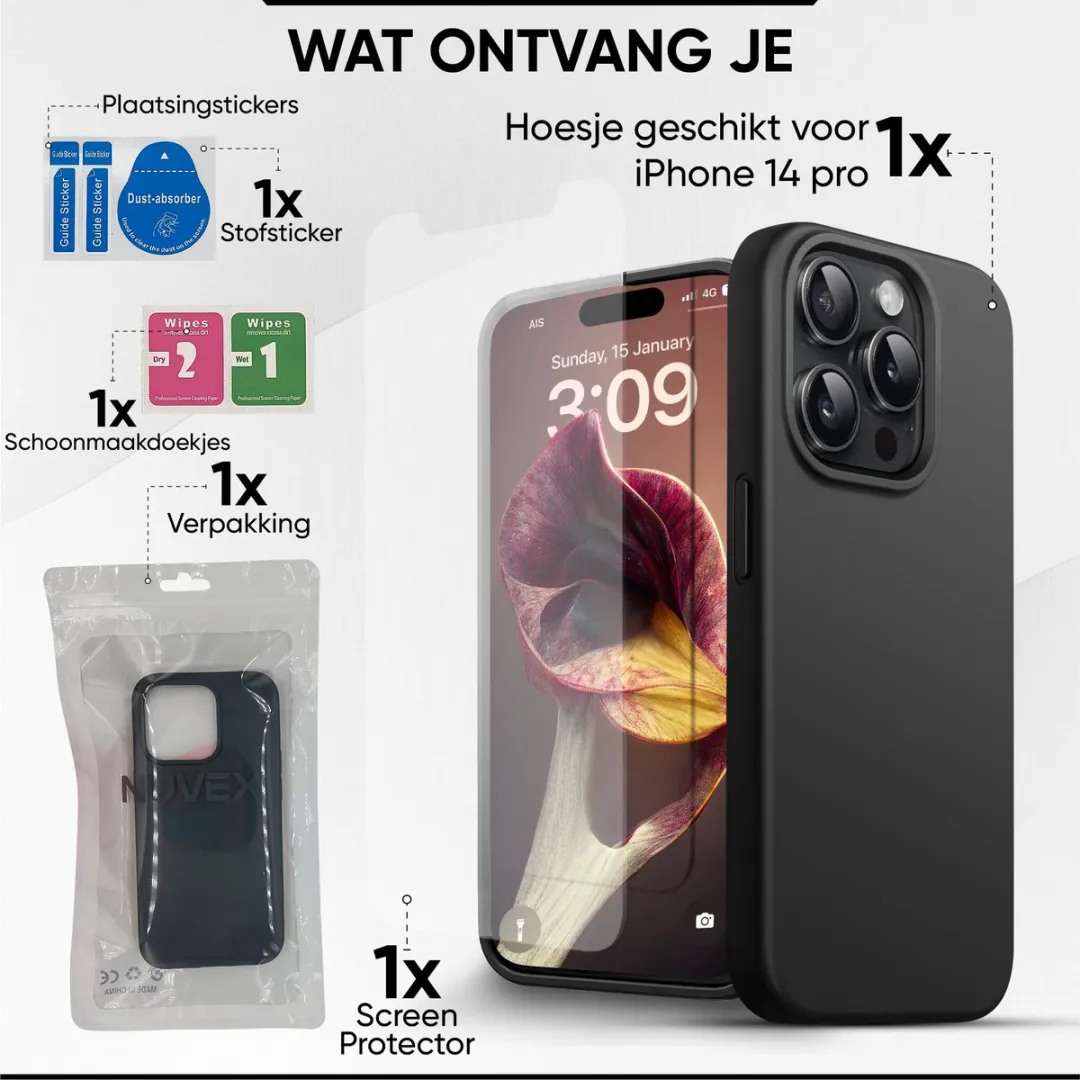NUVEX iPhone 14 Pro Hoesje - Zwart - Met Screenprotector - MPN 8721082980098 - afbeelding 6 van 6