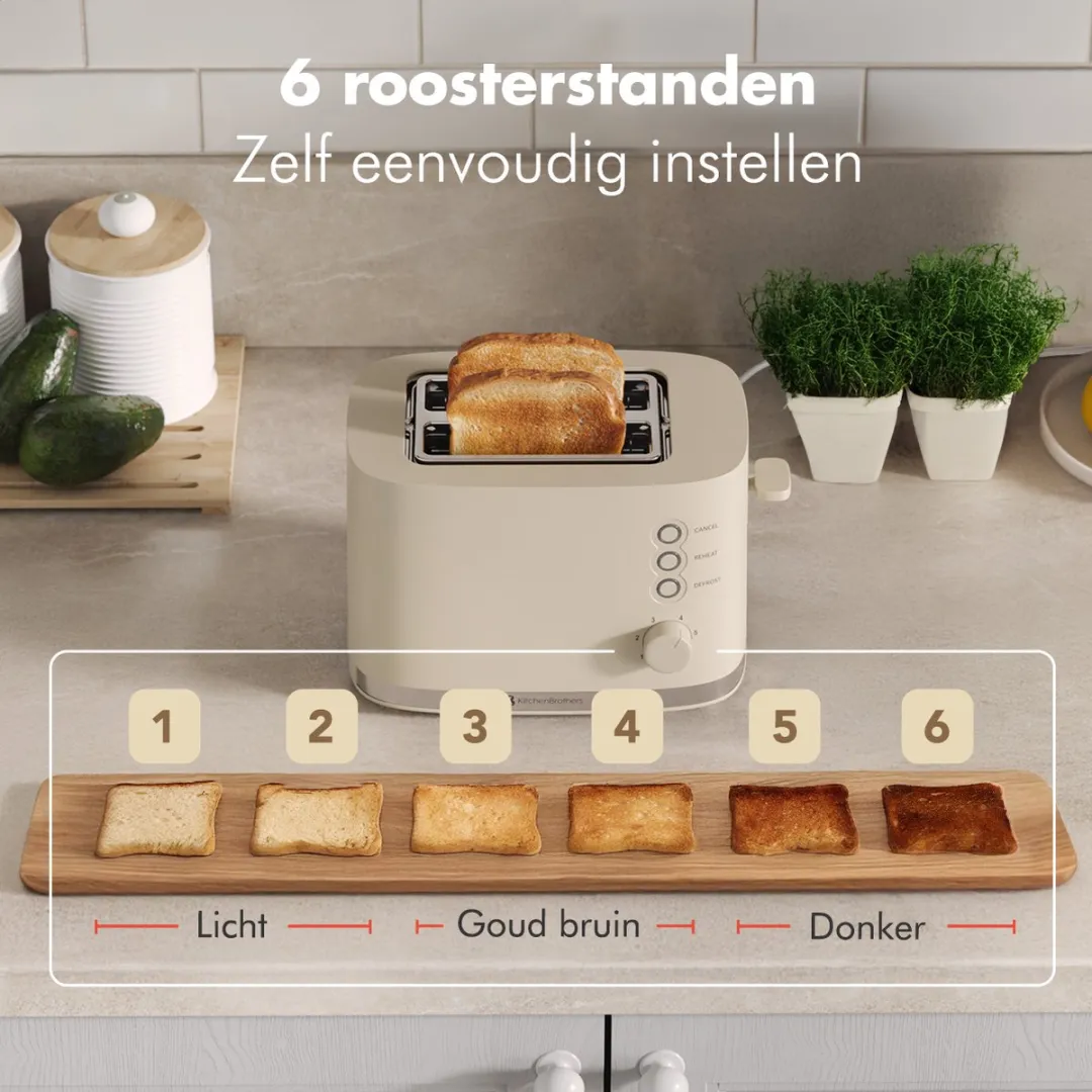 KitchenBrothers KB4096 Broodrooster 870W - 2 Sleuven - Beige