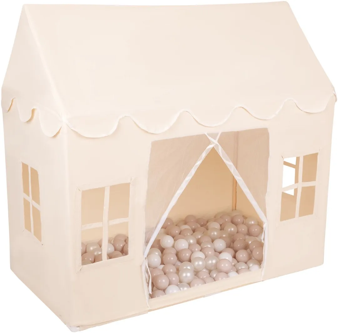 KiddyMoon Speelhuis Kindertent - 200 Ballen - Pastel Beige/Wit/Parel