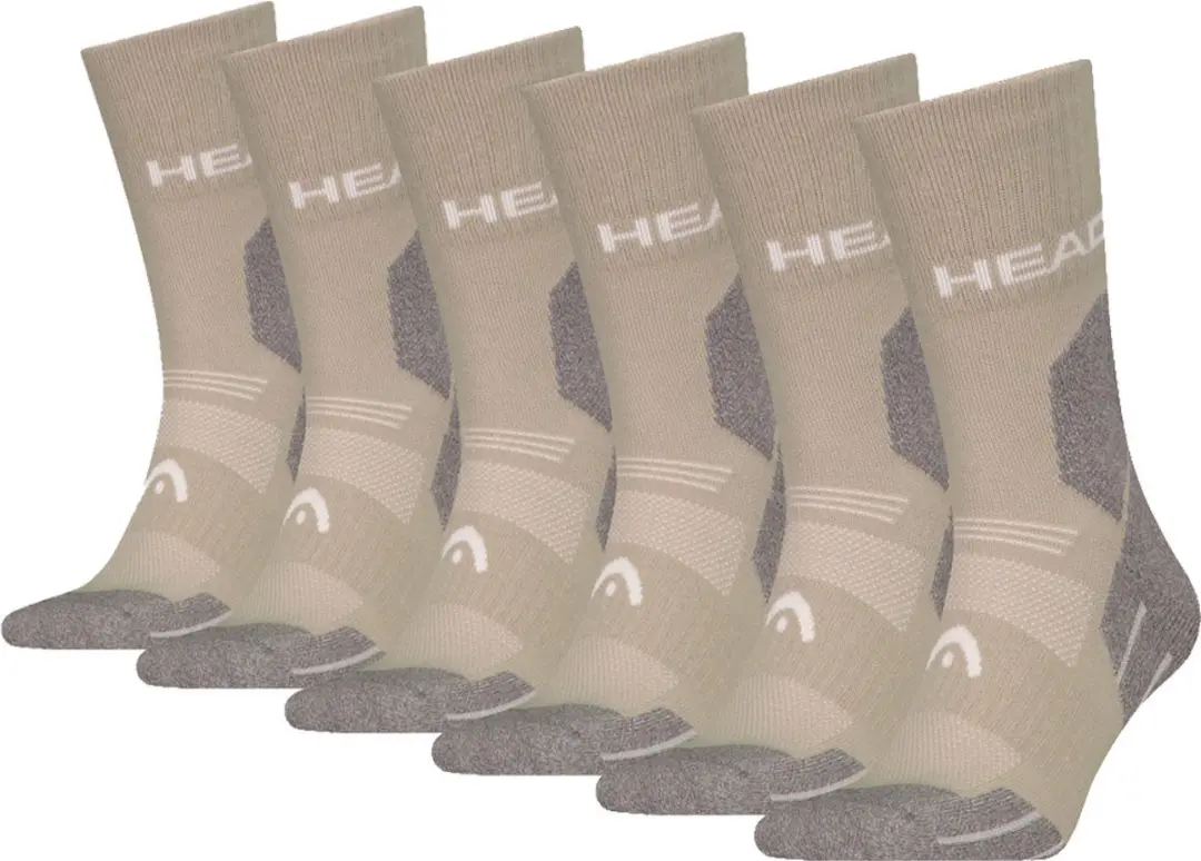 HEAD Wandelsokken All Climates Hiking Crew - 6 paar - Hoge Hiking Sokken -Taupe - Maat 39/42