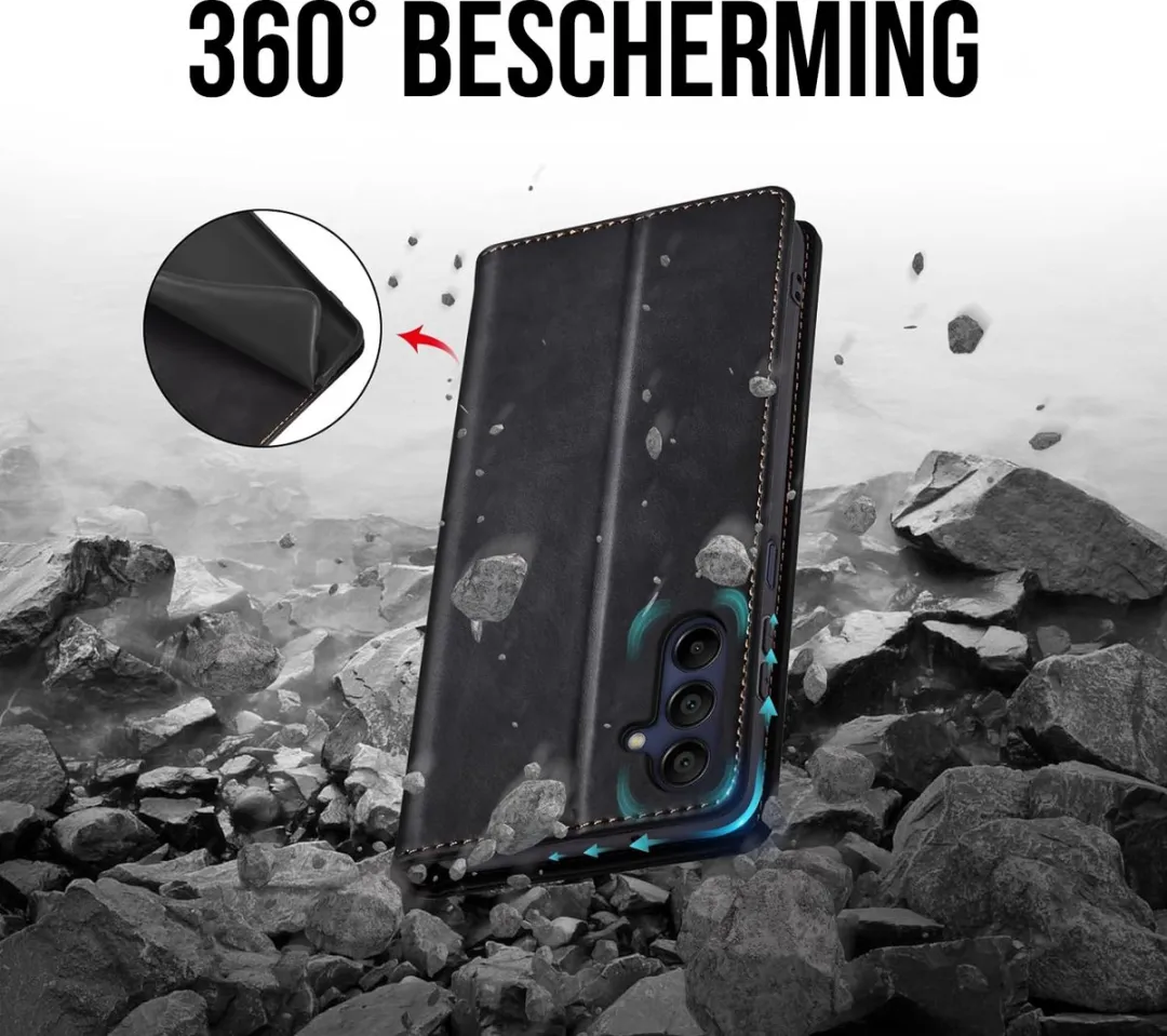 Nuvex Hoesje Samsung Galaxy A15 - Anti-Shock Bookcase - 2 Pasjes - Zwart