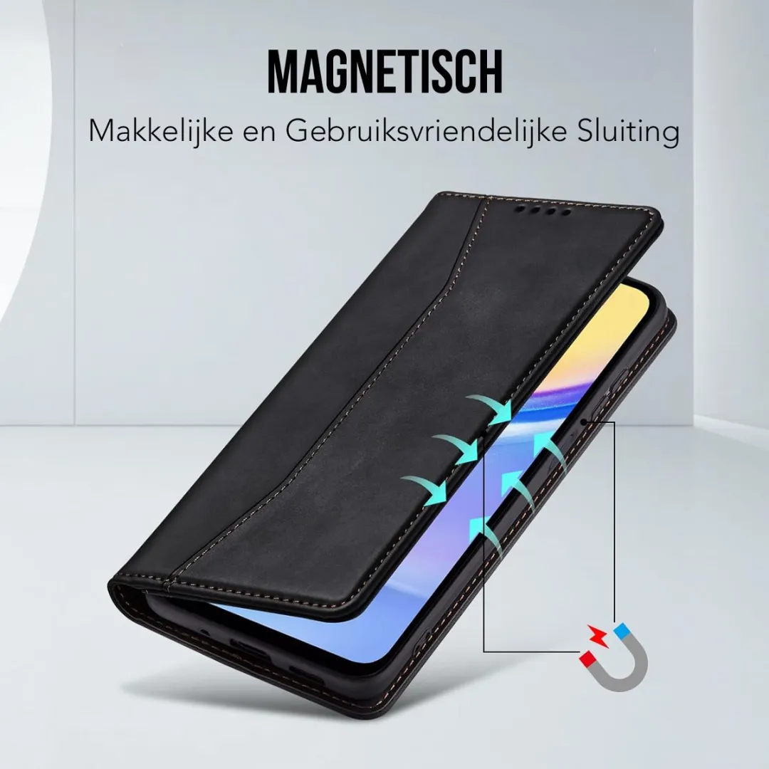 Nuvex Hoesje Samsung Galaxy A15 - Anti-Shock Bookcase - 2 Pasjes - Zwart