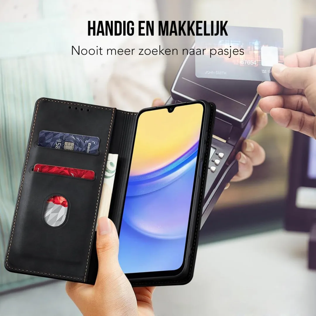 Nuvex Hoesje Samsung Galaxy A15 - Anti-Shock Bookcase - 2 Pasjes - Zwart - afbeelding 6 van 6