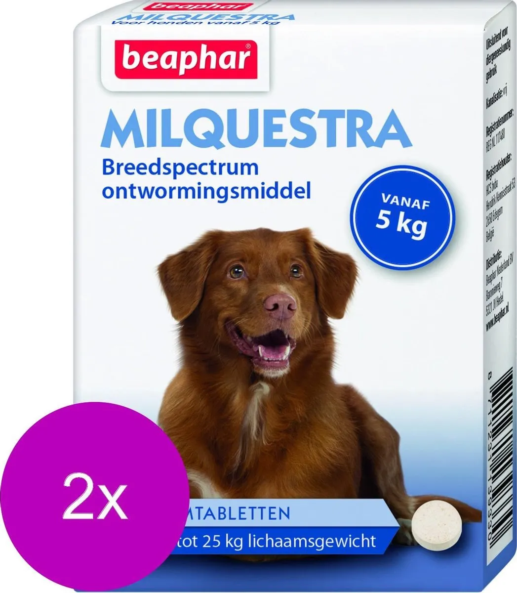 Beaphar Milquestra Hond Anti-wormenmiddel 2x2 tabletten - 5 tot 50 kg