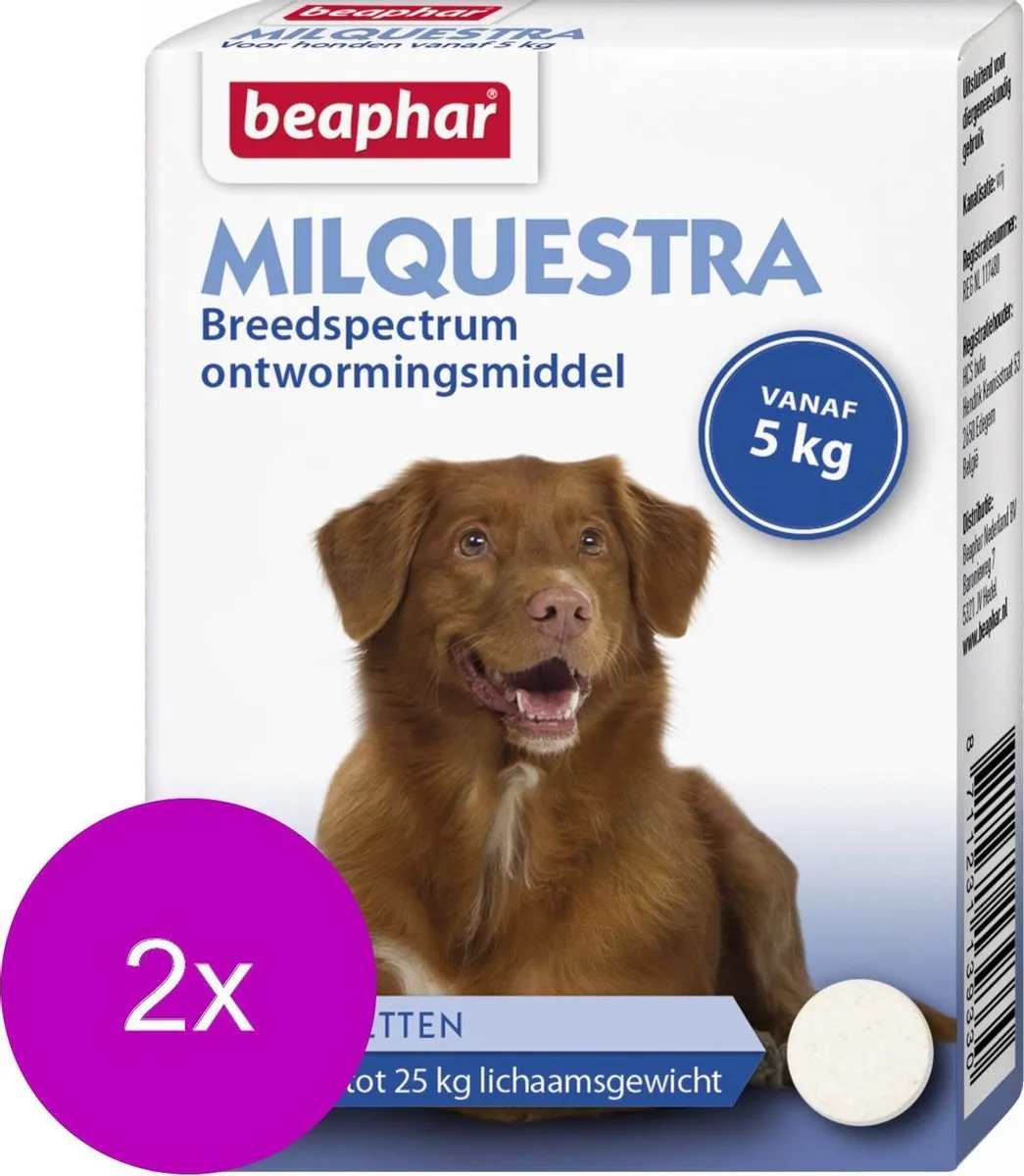 Beaphar Milquestra Hond Anti-wormenmiddel 2x2 tabletten - 5 tot 50 kg