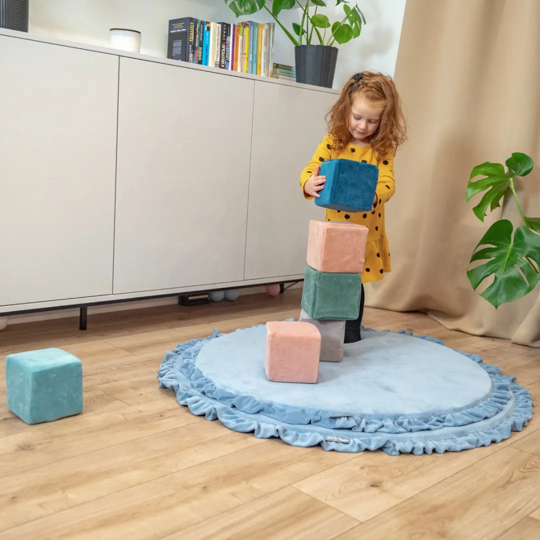 KiddyMoon Foam Kubussen Montessori Speelgoed - 24 Stuks - Lagune/Turkoois/IJsblauw