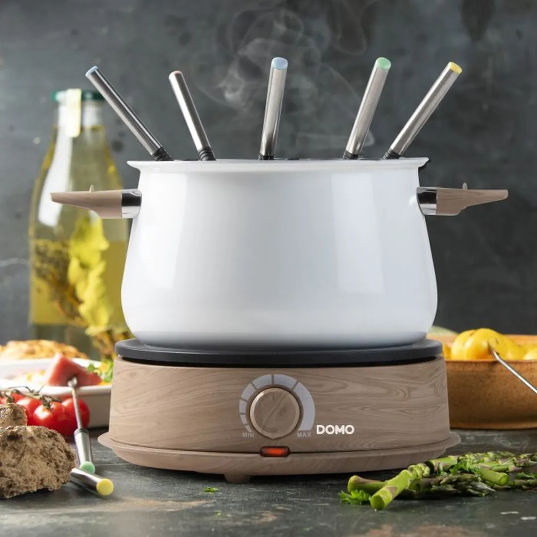 Domo DO736F Elektrische Fonduepan 1500W - 1,4L - 8 Personen - Hout/Wit - afbeelding 6 van 6