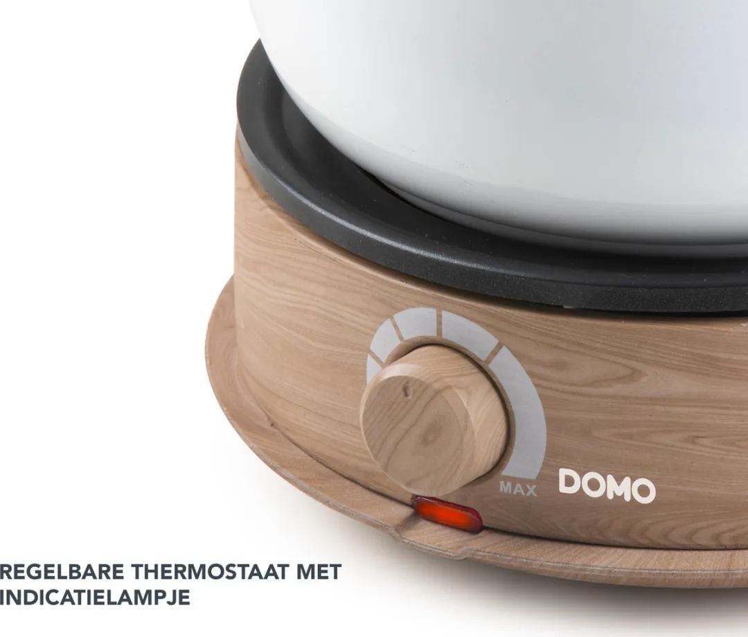Domo DO736F Elektrische Fonduepan 1500W - 1,4L - 8 Personen - Hout/Wit