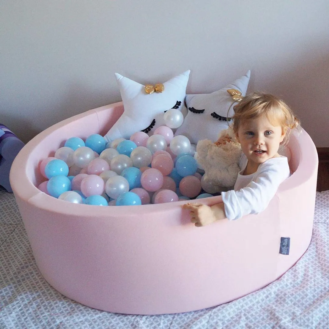 KiddyMoon Ballenbad 90x30cm - 200 Ballen ∅7cm - Donkergrijs/Wit/Blauw