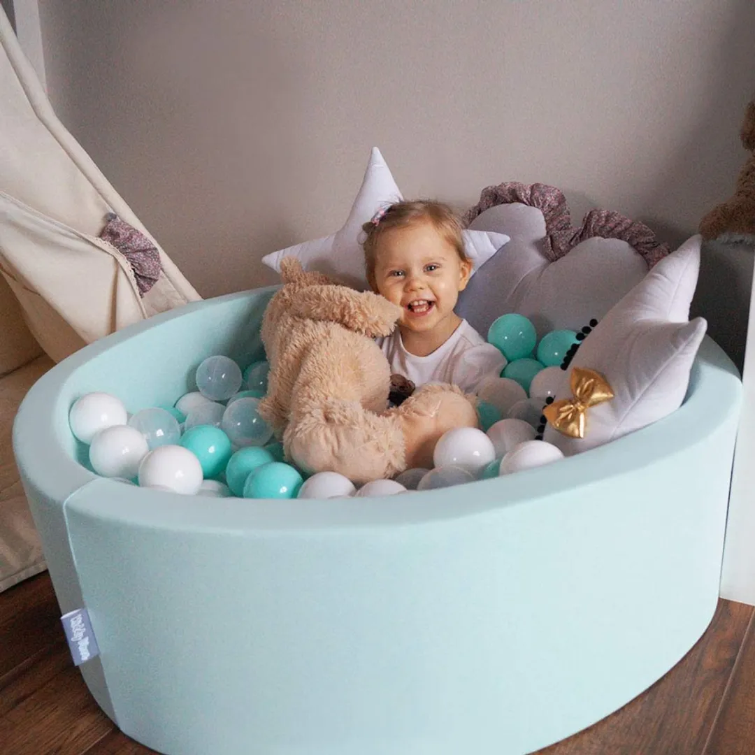 KiddyMoon Ballenbad 90x30cm - 300 Ballen Ø7cm - Lichtroze/Mint/Babyblauw/Zilver