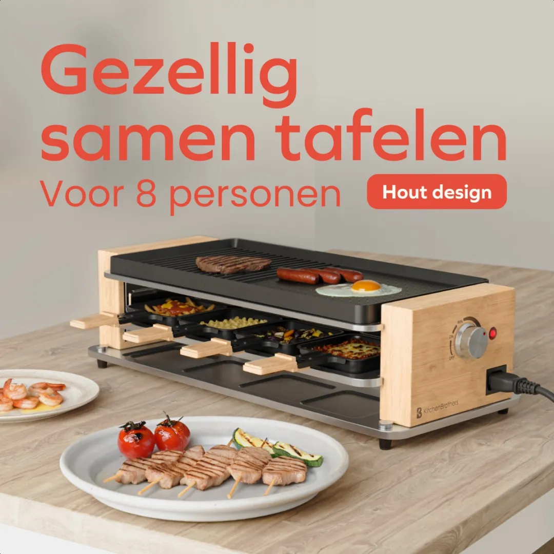 KitchenBrothers Gourmetstel KB1004189 - 950W - 8 Personen - Hout/Zwart