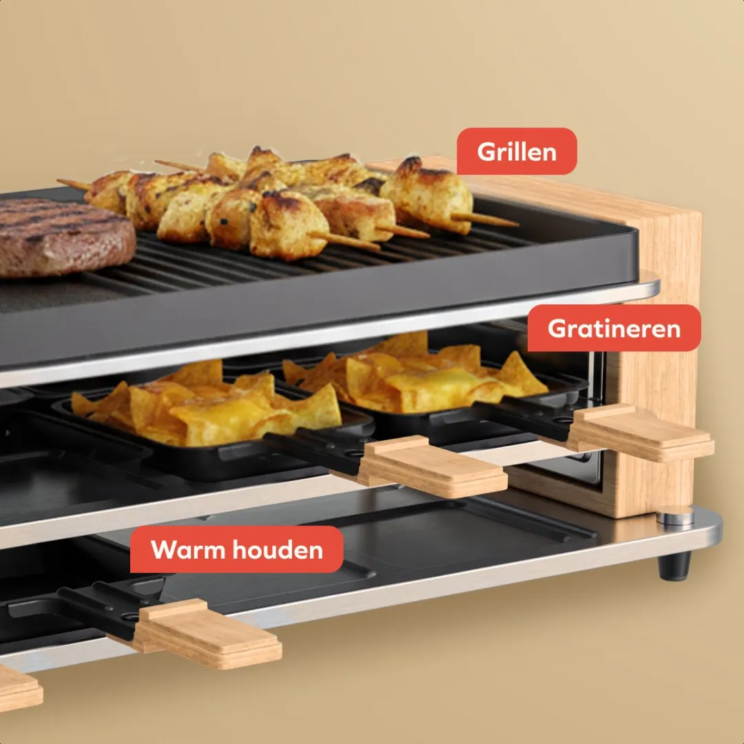 KitchenBrothers Gourmetstel KB1004189 - 950W - 8 Personen - Hout/Zwart