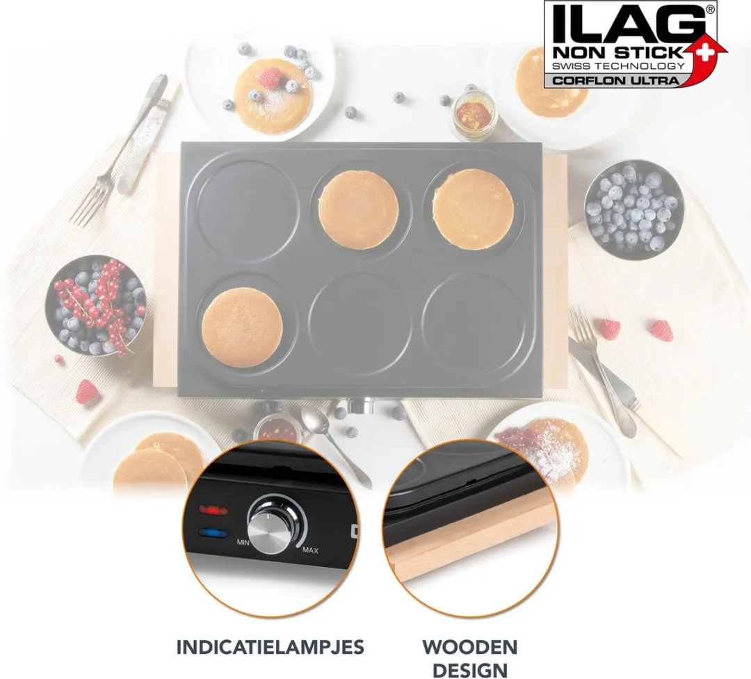 Domo DO8717PN Pannenkoekenmaker 1000W - 6 Personen - Zwart