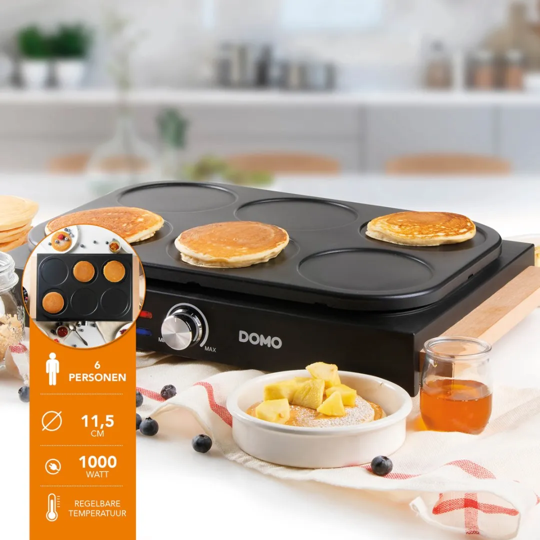 Domo DO8717PN Pannenkoekenmaker 1000W - 6 Personen - Zwart