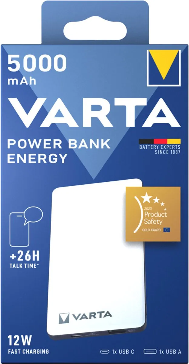 Varta Powerbank Energy 5000mAh 784000238 - 3x Opladen - Wit