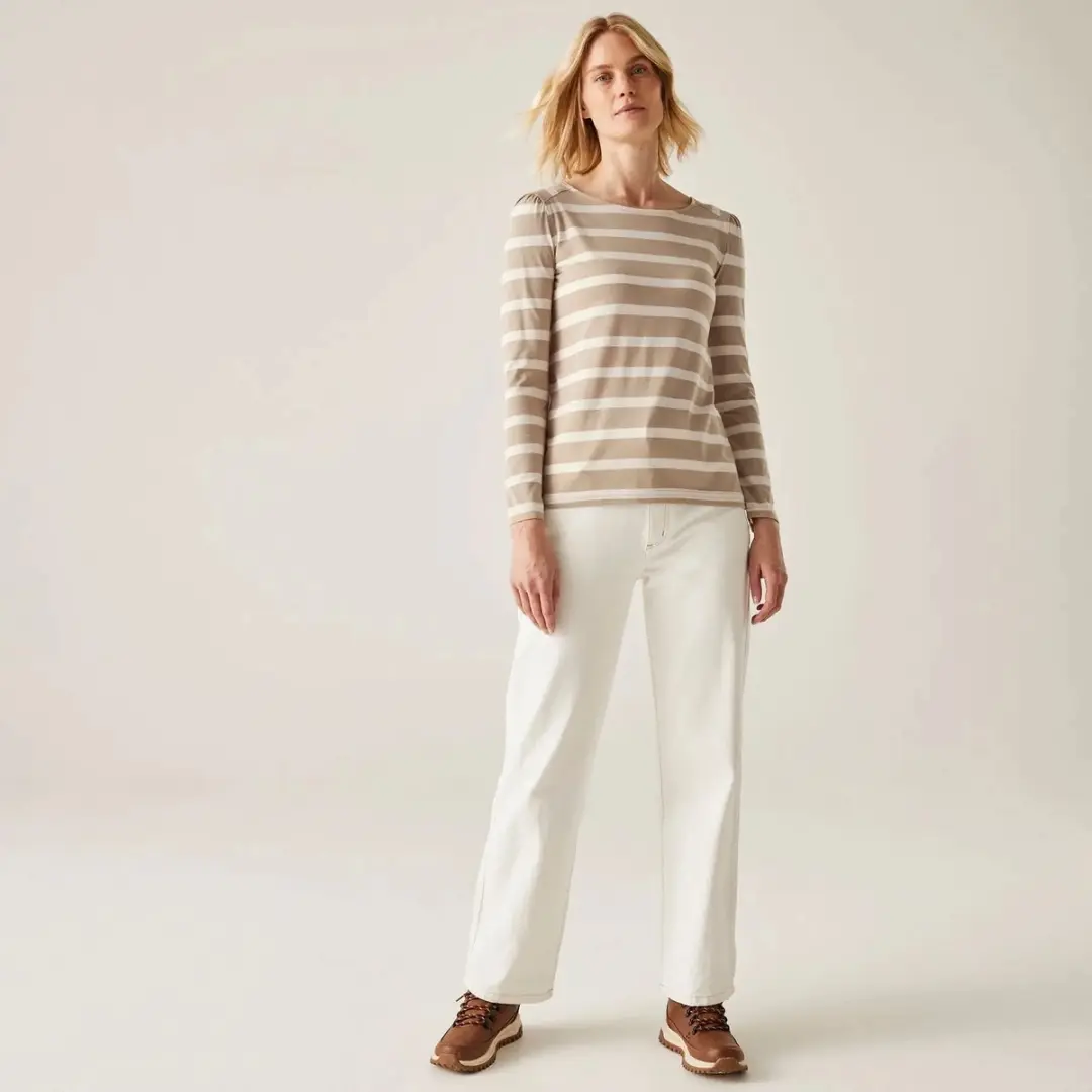 Regatta Federica Striped Dames T-shirt - Barleycorn - 38 - afbeelding 2 van 4