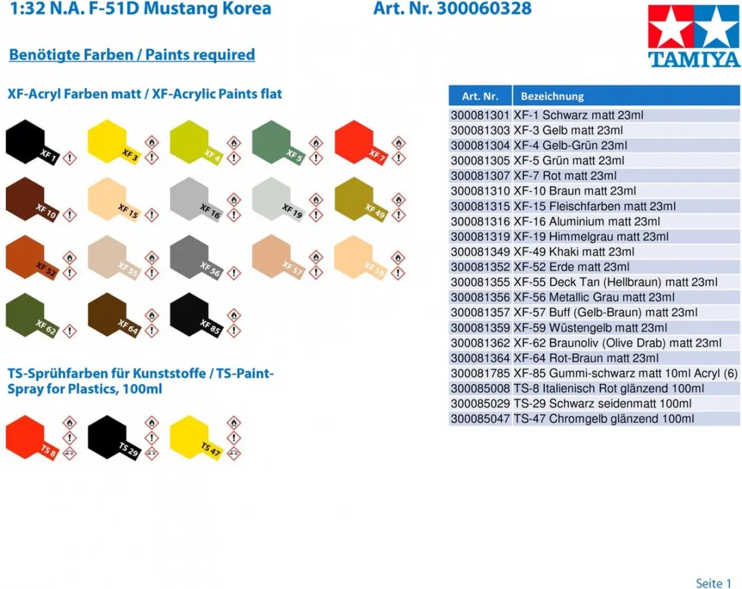 Tamiya F-51D Mustang Korean War Modelbouwpakket 1:32 - Multi