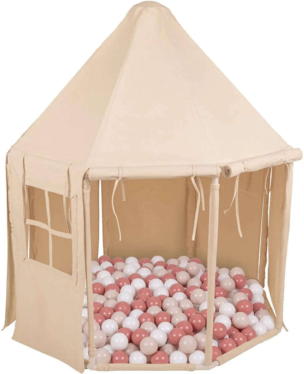 KiddyMoon Speeltent 300 Ballen - Paviljoenvormig Kinderhuis - Pastel Beige/Zalm/Wit