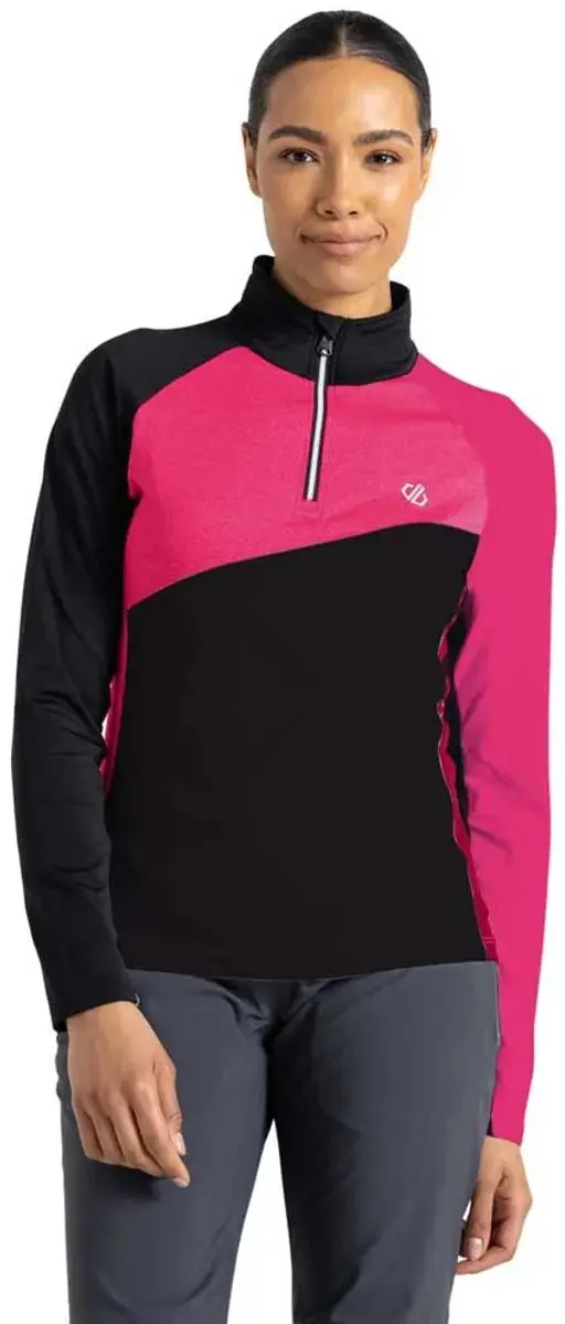 Dare2b Ice Core Half Rits Lange Mouw T-shirt Zwart,Roze 42 Vrouw