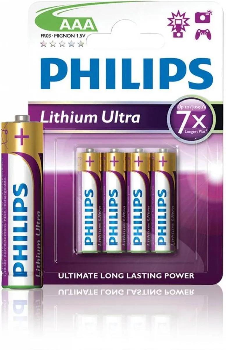 Philips AAA Lithium Ultra Batterijen 1100mAh - 4 Stuks
