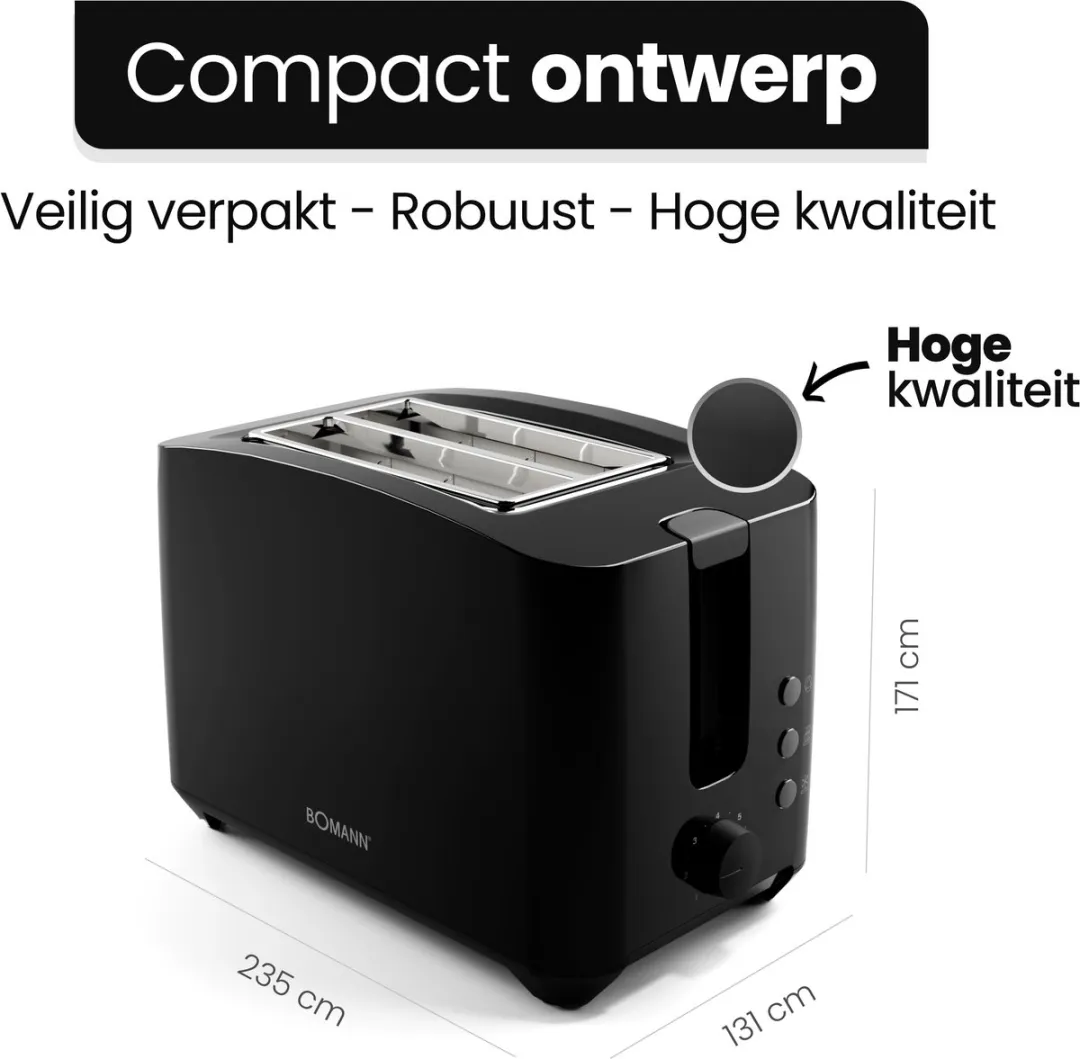 Bomann TA 6065 CB Broodrooster 2 Sneden - 750W - Zwart - afbeelding 6 van 6