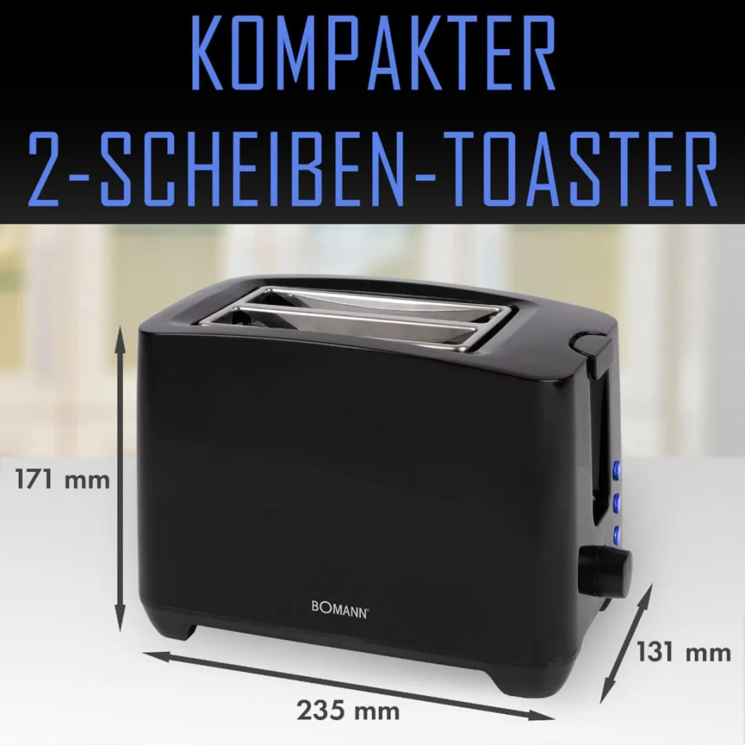 Bomann TA 6065 CB Broodrooster 2 Sneden - 750W - Zwart