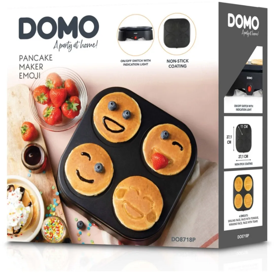 Domo DO8718P Pannenkoekenmaker Emoji-Party - 4 Stuks - 600W - Zwart