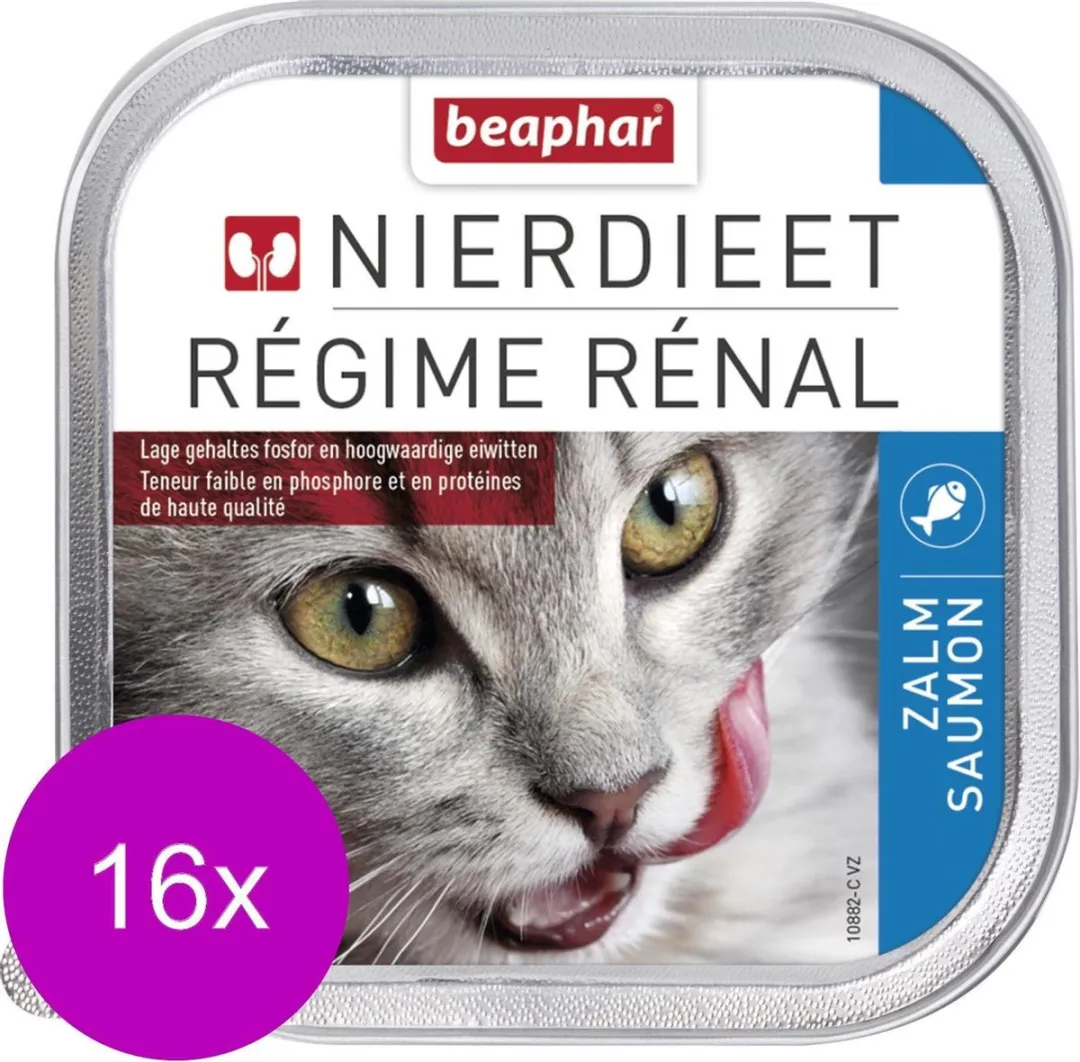 Beaphar Nierdieet Kattenvoer Nat Zalm 100g - 16 Stuks