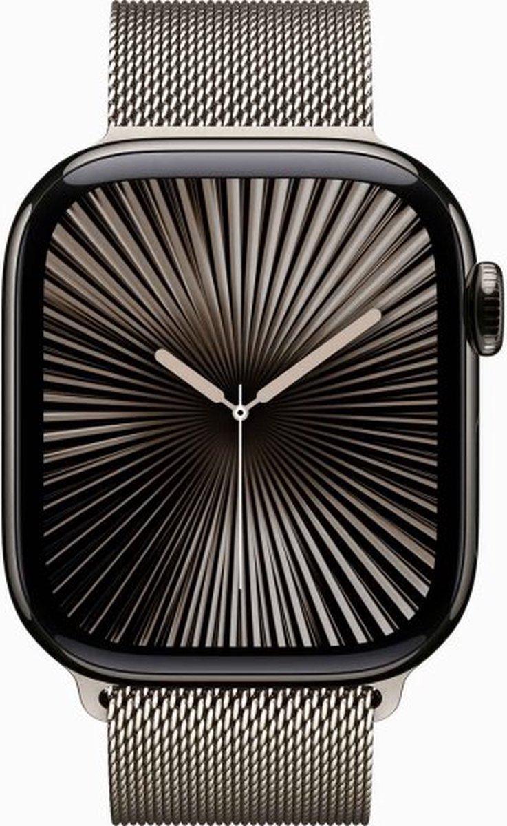 Apple Watch Series 10 - Wifi + 4G - 46mm - Natural Titanium Case met Natural Milanese band - M/L