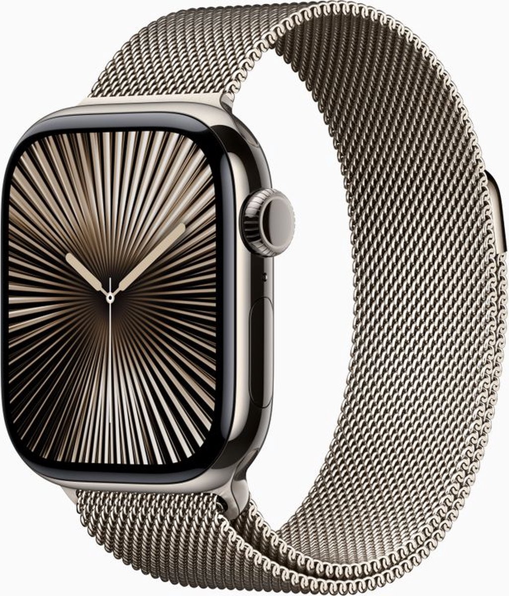 Apple Watch Series 10 - Wifi + 4G - 46mm - Natural Titanium Case met Natural Milanese band - M/L