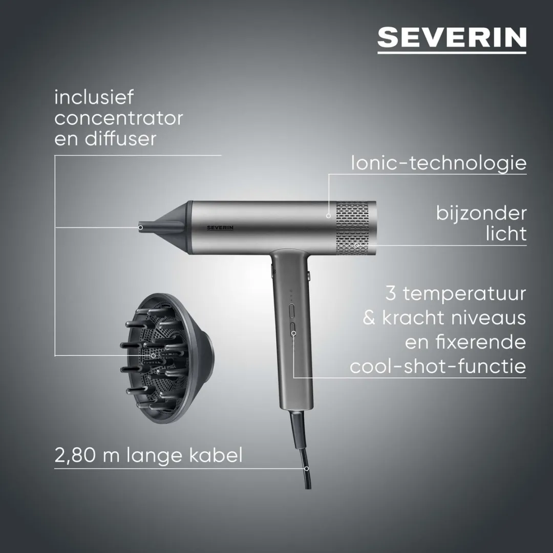 Severin HT 0169 Föhn S-Style Speed Pro - 2000W - Antraciet