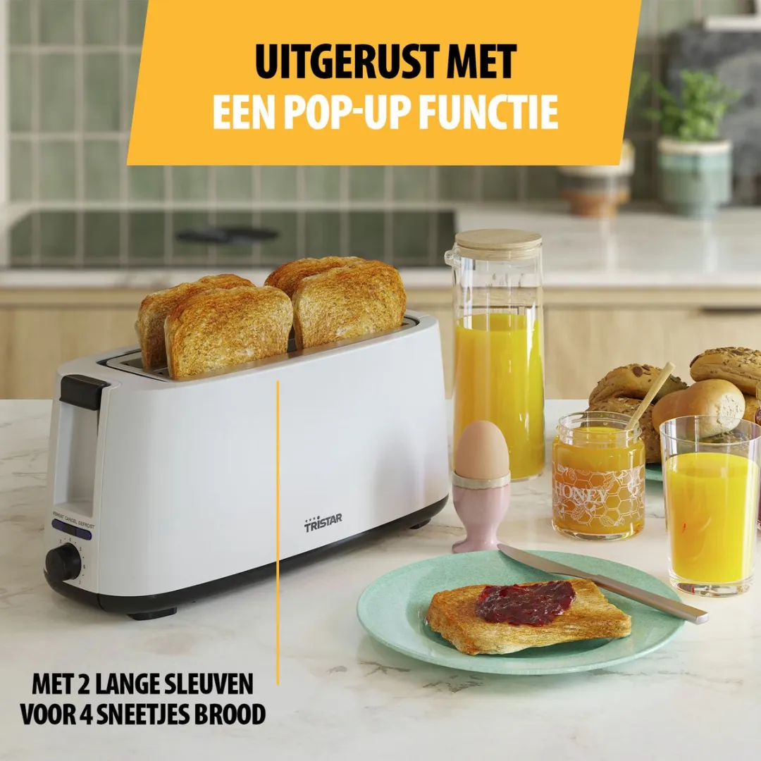 Tristar BR-1057 Broodrooster 1400W - 2 Sleuven - 4 Boterhammen - Wit