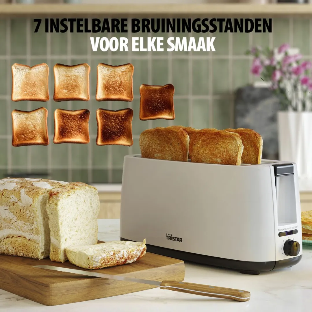 Tristar BR-1057 Broodrooster 1400W - 2 Sleuven - 4 Boterhammen - Wit