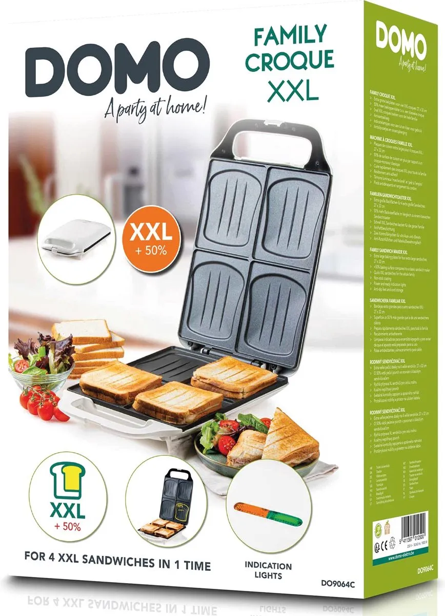 Domo DO9064C Croque Family XXL Tostiapparaat - 4 Sandwiches - Wit