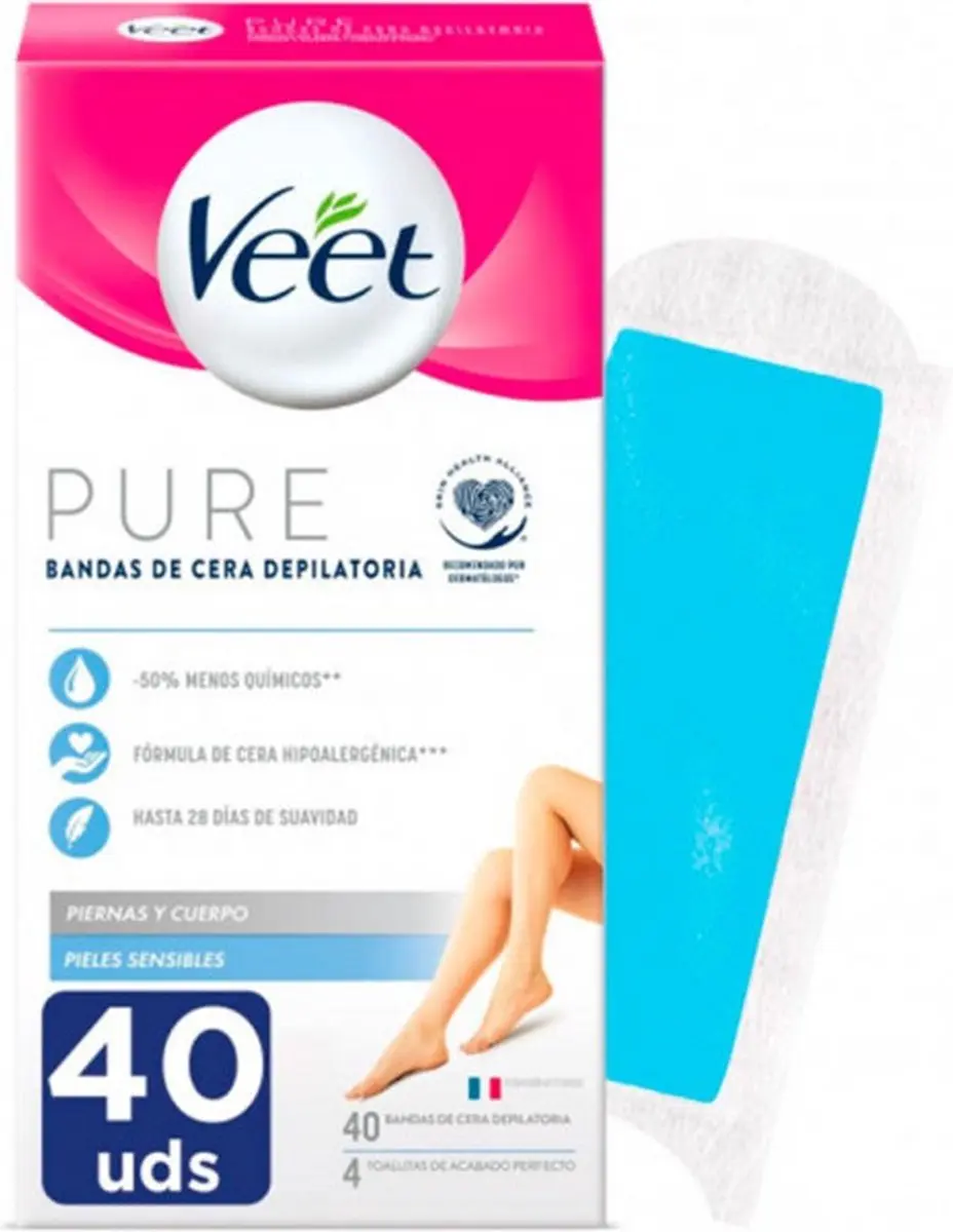 Body Hair Removal Strips Veet Pure Sensitive skin Body Legs (40 Units)