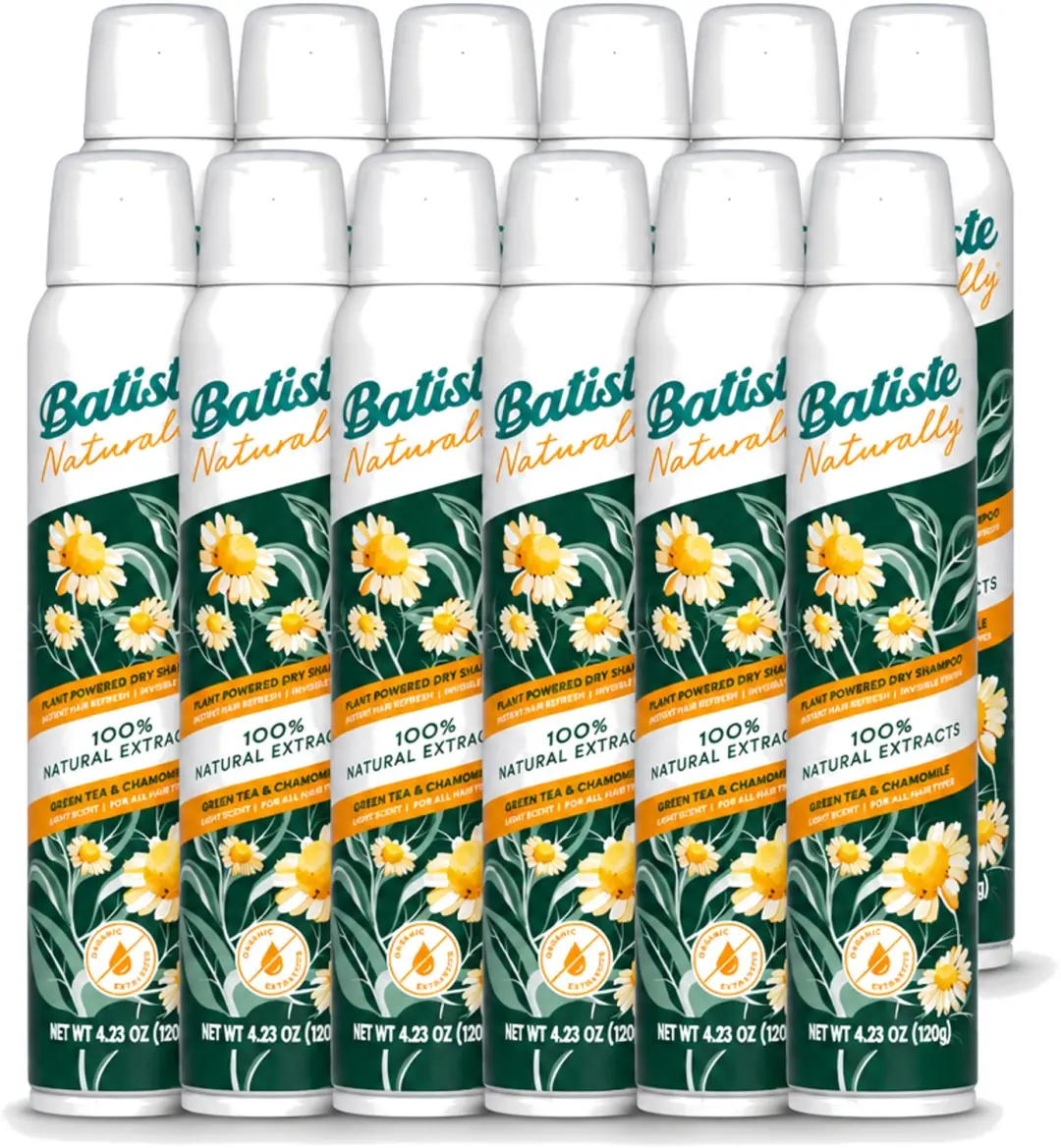 12 x Batiste - Naturally Green Tea & Chamomile - Droogshampoo - 100% Natuurlijke Extracten - Verfrist en Zuivert - 200ml - Voordeelverpakking - 12 stuks
