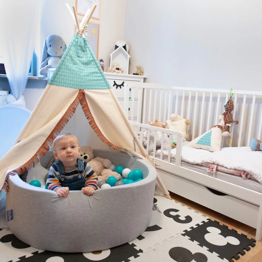 KiddyMoon Ballenbad 90x30cm - 300 Ballen ∅7cm - Lichtgrijs/Zwart/Parelmoer