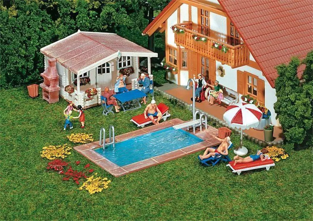 Faller H0 Zwembad en Tuinhuisje Modelbouwset