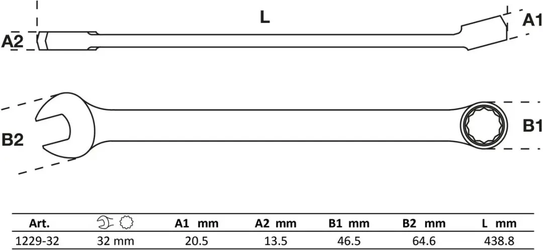 BGS Steekringsleutel extra lang 32mm - 1229-32 - afbeelding 2 van 4